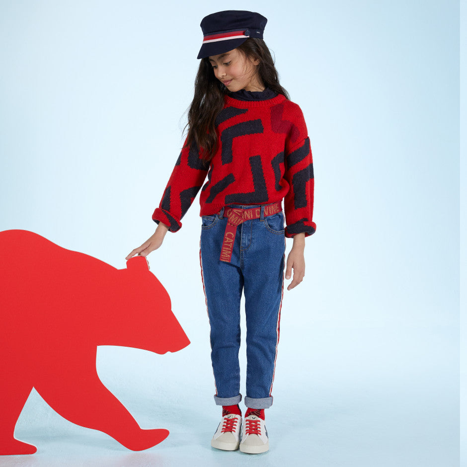 Catimini Girl's Abstract Knitted Sweater (Size 4, 12)
