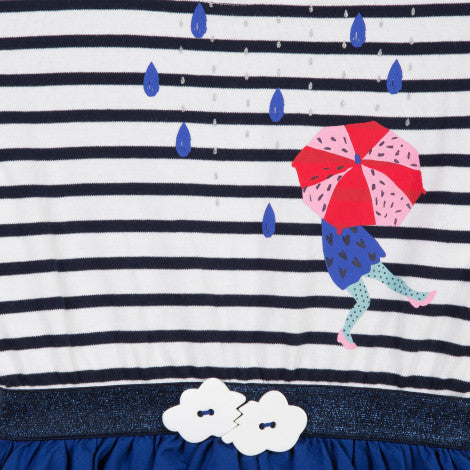 Catimini Dress in Two Materials with Rain Pattern (Size 5, 6, 8)
