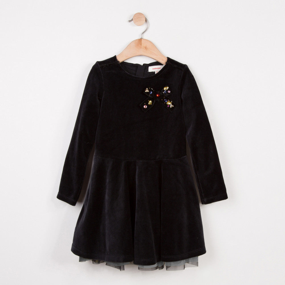 Catimini Velvet Dress with Jeweled Bow (Size 5, 6, 8)