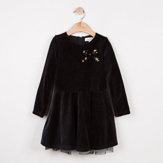 Catimini Velvet Dress with Jeweled Bow (Size 5, 6, 8)