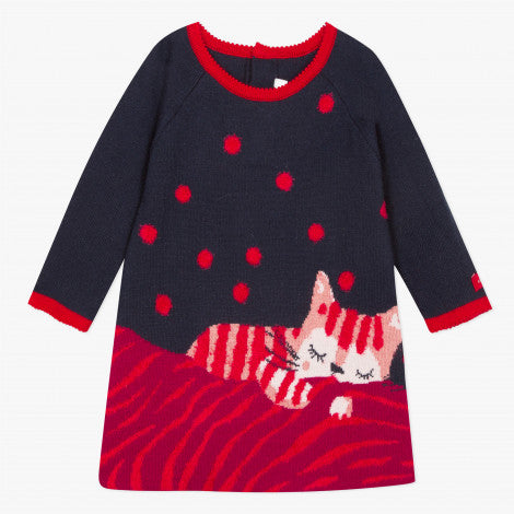 Catimini Little Girl Cat Pattern Jacquard Dress (6m)