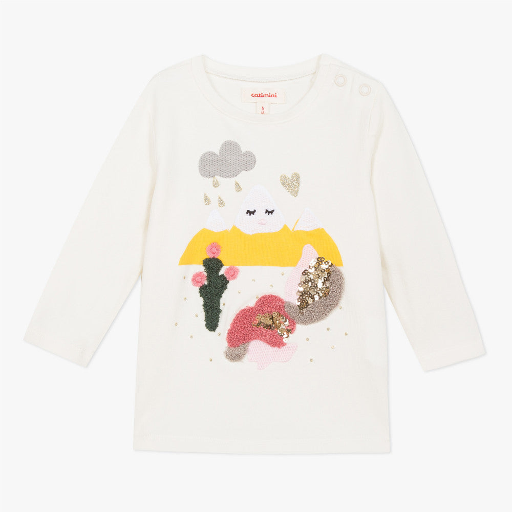 Catimini Little Girl Graphic T-shirt with Sequins (Size 6m, 12m, 2A)