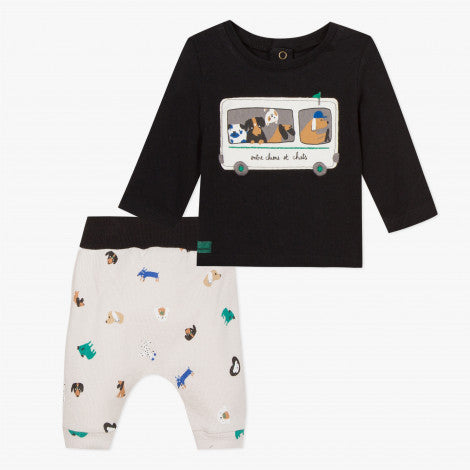 Catimini Baby Boy Bus Patch T-shirt with Double Jersey Print Pants