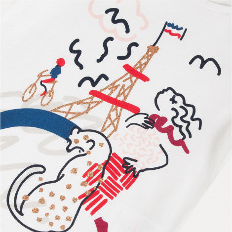 Catimini Girl's Ivory Paris Long Sleeves T-shirt (Size 14)