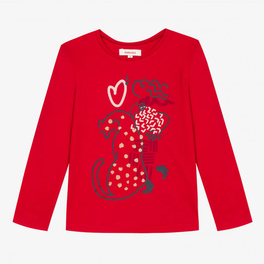 Catimini Girl's Red T-shirt with 'Pretty in Paris' Image (Size 2, 6)