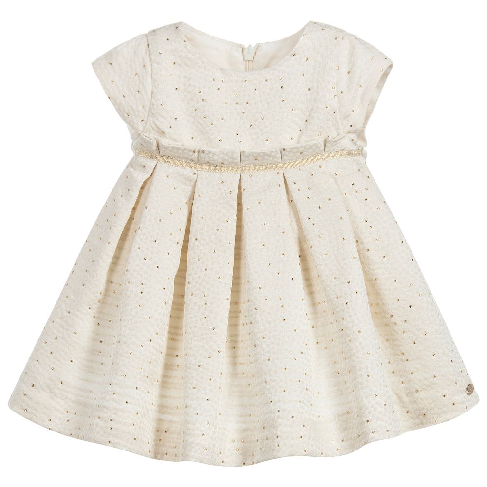 Tartine ET Chocolat Girls Ivory & Gold Satin Dress Tartine ET Chocolat Girls Ivory & Gold Satin Dress