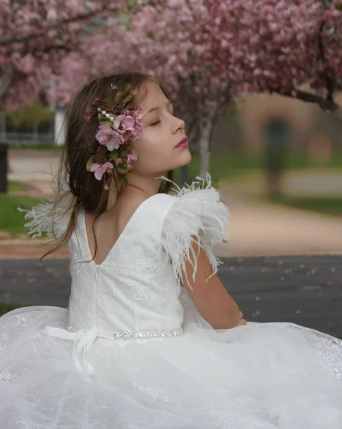 Teter Warm Girl's Communion Off White Lace Tulle Dress: Audrey Dress