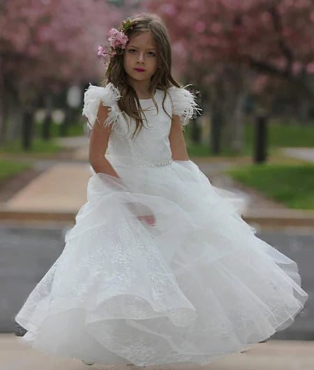 Teter Warm Girl's Communion Off White Lace Tulle Dress: Audrey Dress