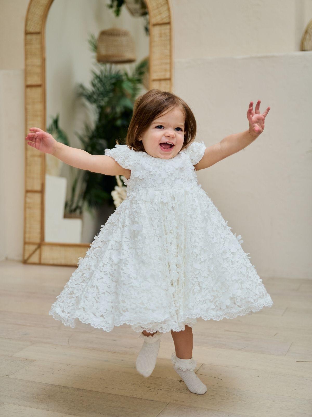Teter Warm Baby Girl's Baptism Off White Lace Dress - Elisia (6m, 9m, 12m, 18m)