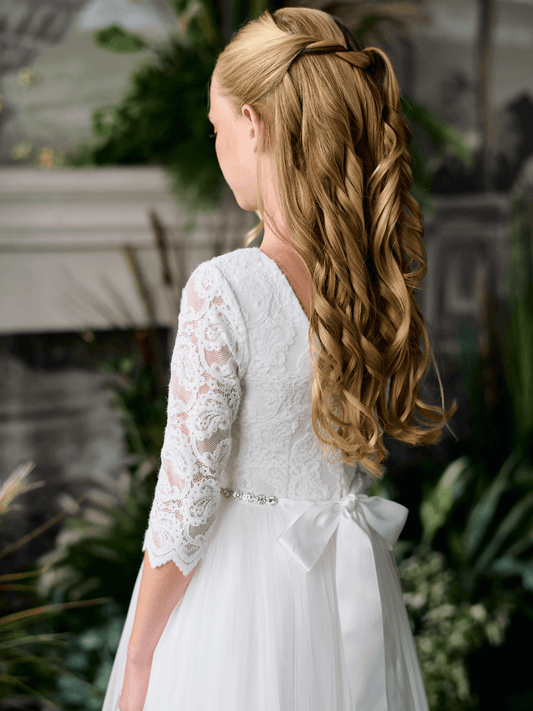 Teter Warm Half-Sleeve Embroidered Dress in Off White - Alyssa  (Size 6, 7, 8, 10, 12)