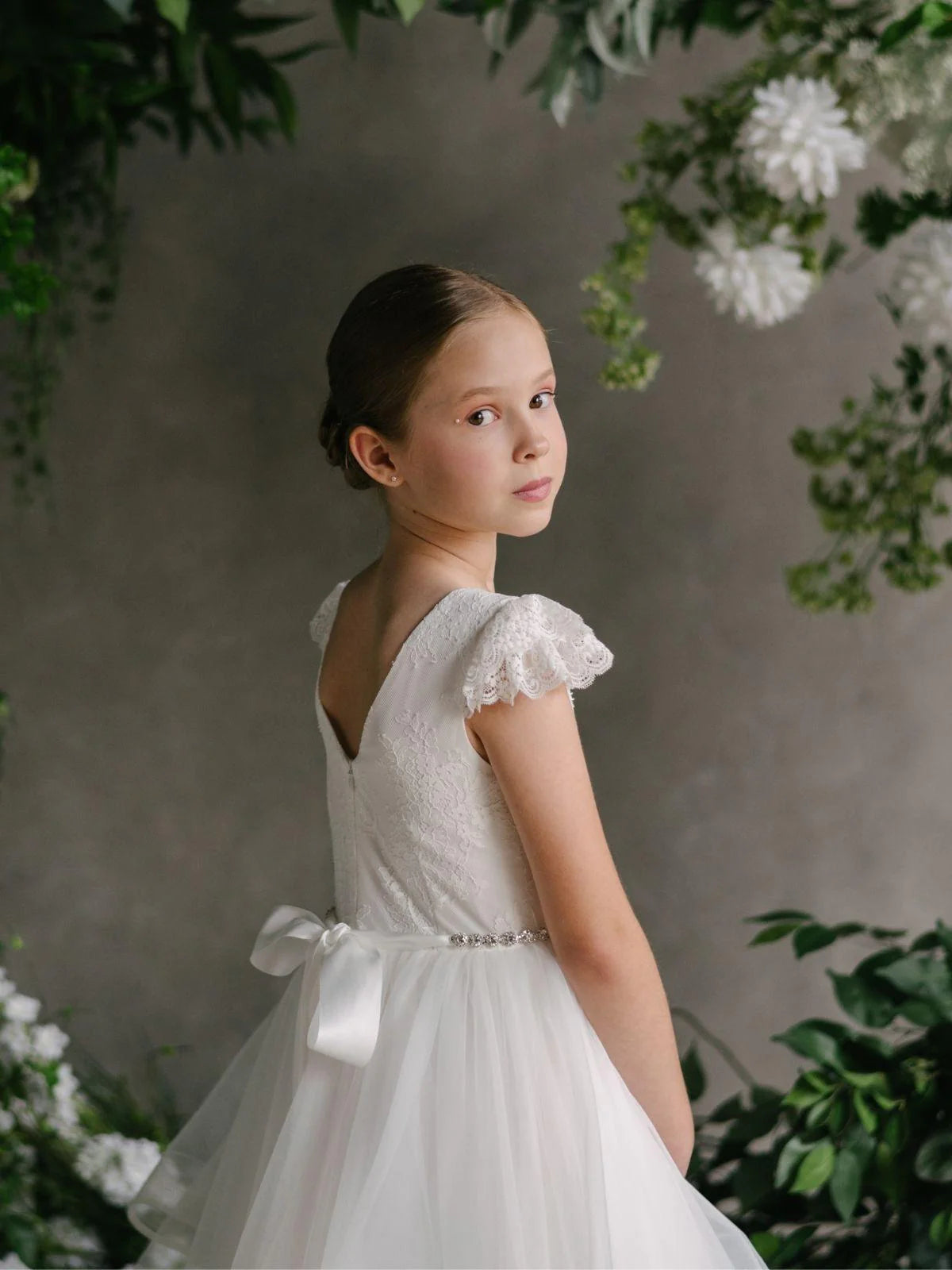 Teter Warm Girl's Communion Off White Lace Tulle Dress: Serena Dress
