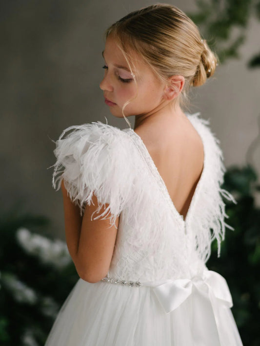 Teter Warm Girl's Communion Off White Lace Tulle Dress: Zoey Dress