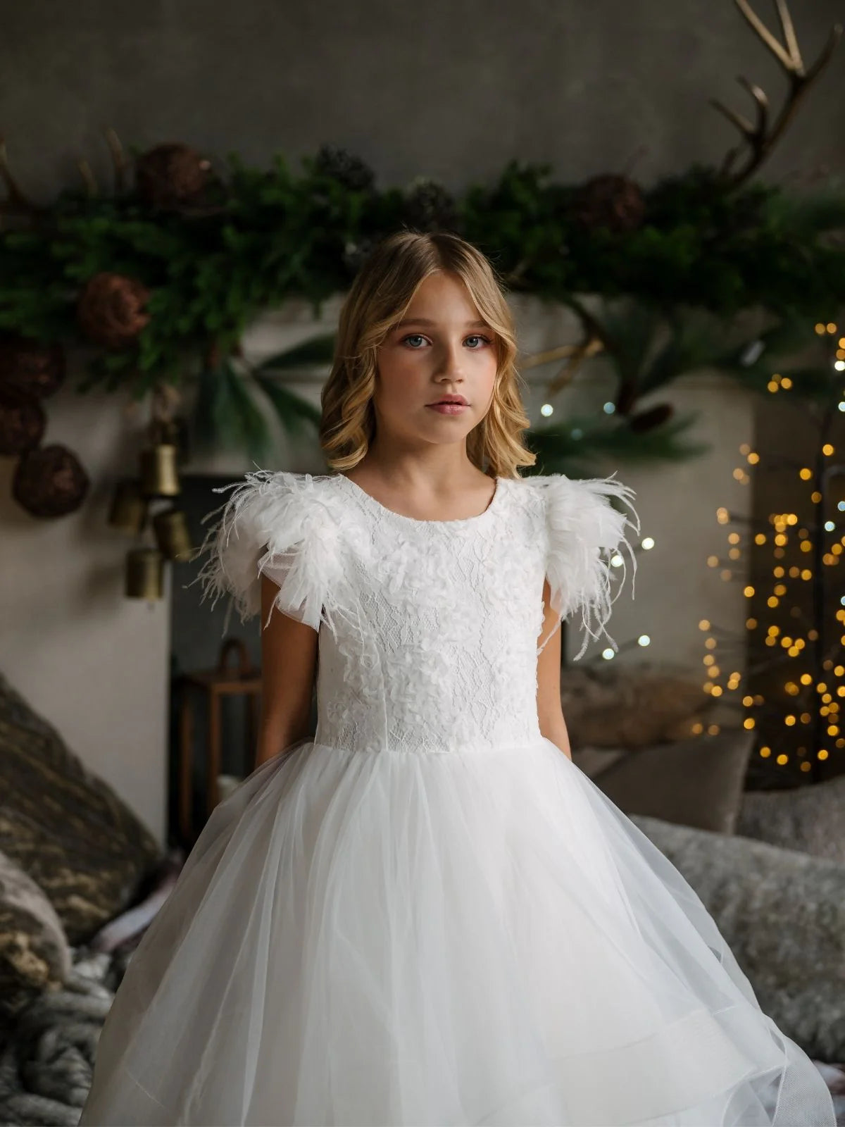 Teter Warm Girl's Communion Off White Lace Tulle Dress: Audrey Dress