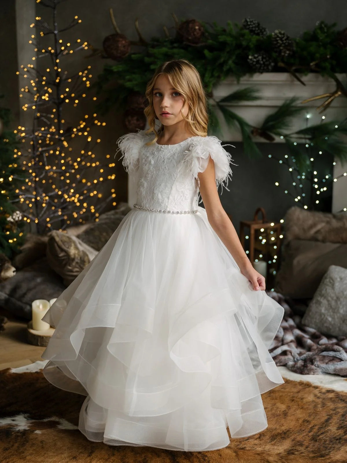 Teter Warm Girl's Communion Off White Lace Tulle Dress: Audrey Dress