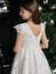 Teter Warm Girl’s Lace Communion Dress with Scalloped Cap Sleeves: Angelica Dress