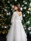 Teter Warm Talula Lace & Tiered Horsehair Communion Dress with 3/4 Sleeves for Girls