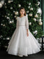 Teter Warm Talula Lace & Tiered Horsehair Communion Dress with 3/4 Sleeves for Girls