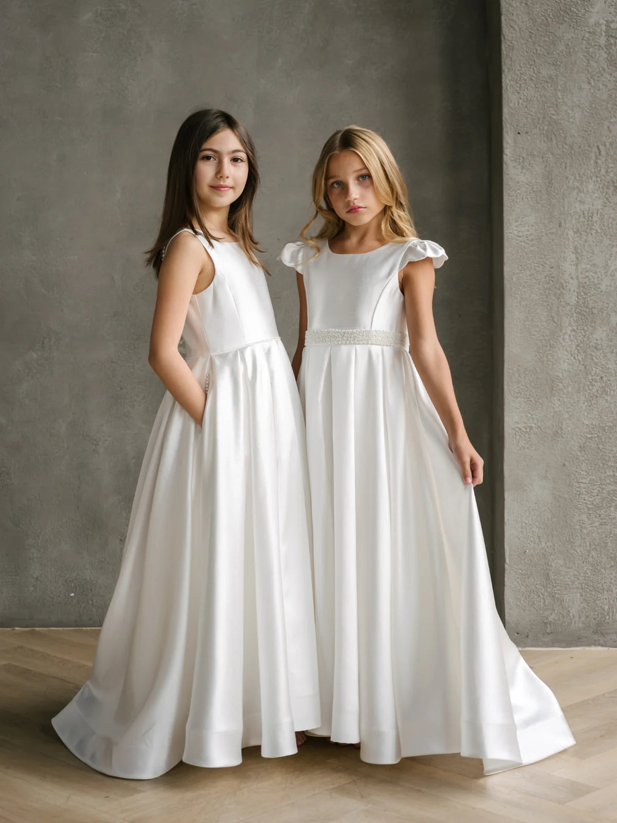 Teter Warm Off-White Satin Pearl Back Communion Dress: Melissa Dress