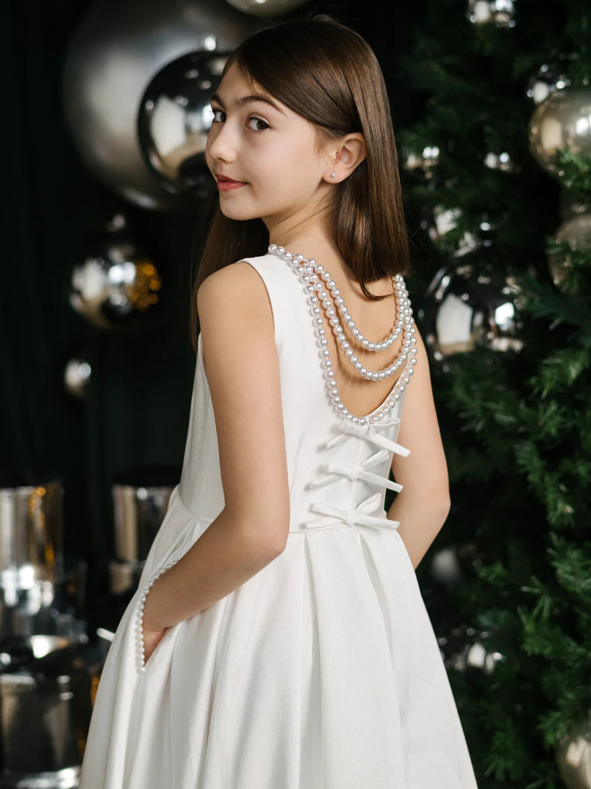 Teter Warm Girl's Satin Bow Shoulder Communion Dress: Addison Dress