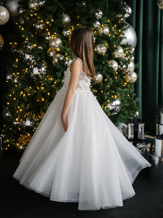 Teter Warm Girl’s Off-White 3D Lace & Tulle Communion Dress: Thea Dress