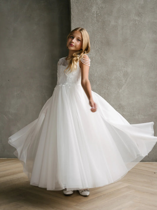 Teter Warm Girls' Communion Dress with Lace and Sequin Flower Pattern Bodice: Hailey Dress