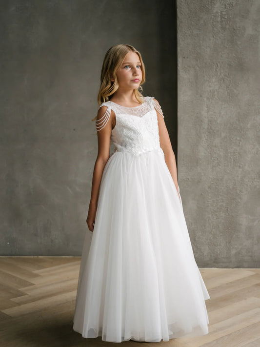 Teter Warm Girls' Communion Dress with Lace and Sequin Flower Pattern Bodice: Hailey Dress