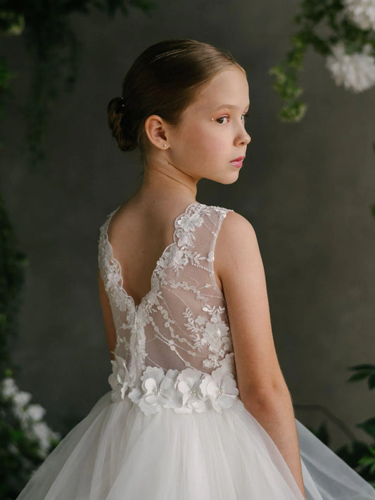 Teter Warm Girl's Communion Dress Off White Lace Tulle - Kaylee  (Size 5, 6, 7, 8)