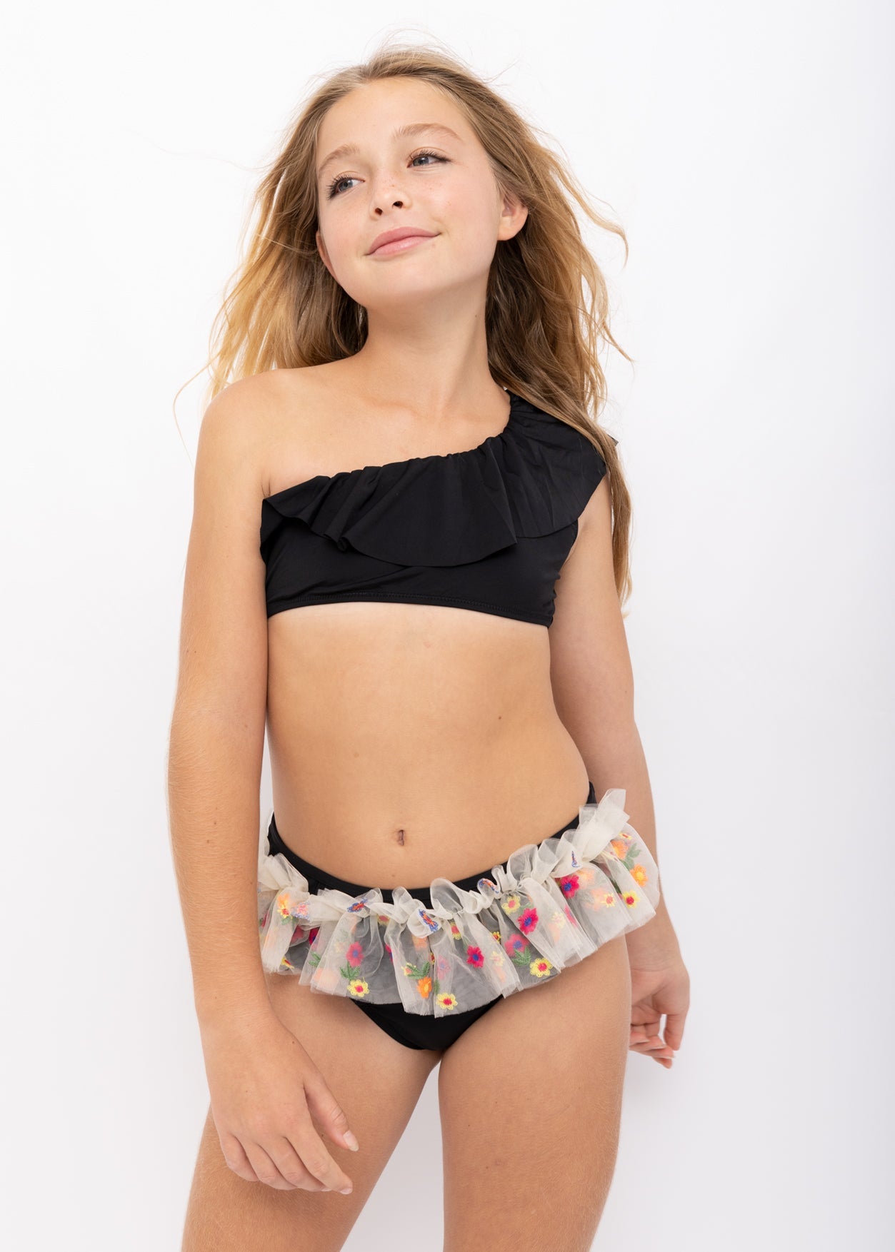 Floral Tulle One Shoulder Bikini