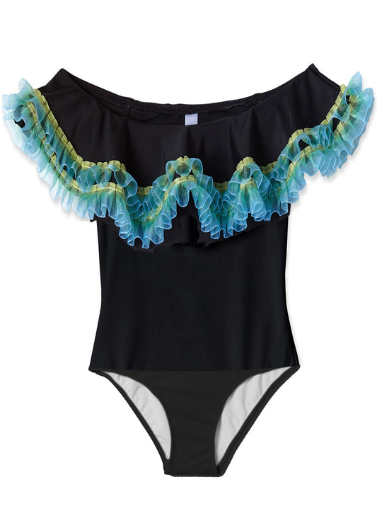 Black Swimsuit with Anemone Fringe