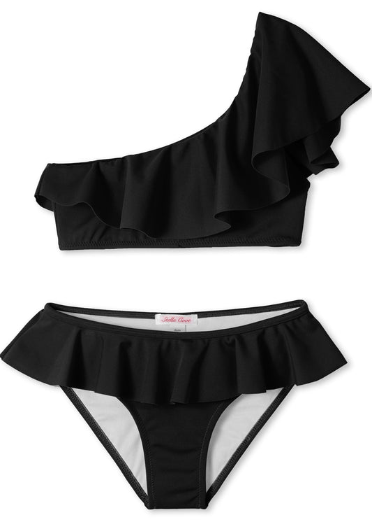 Black Ruffle One Shoulder Bikini