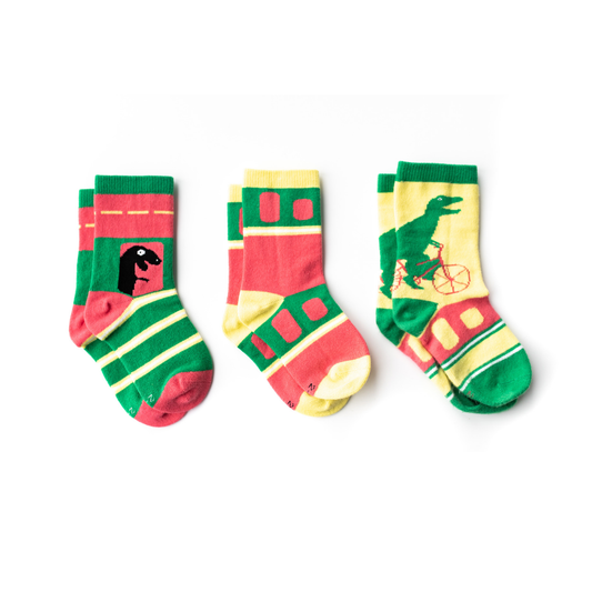 Organic Cotton Kids Socks - Green Dinosaur