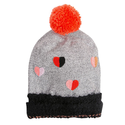 Catimini Hearts Knit Pompom Beanie Hat (Size 2/3, 4/6)