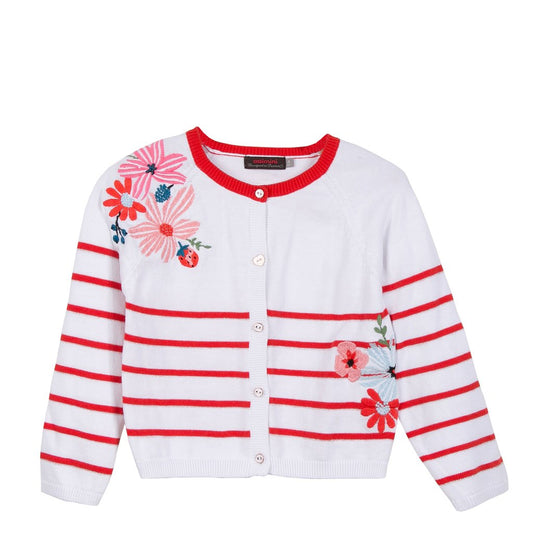 Catimini Red/White Stripe Cardigan With Floral Details (Size 5)