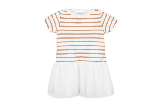 Petit Bateau Baby Girl SS Striped Top Dress with Tulle