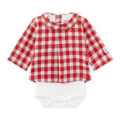Petit Bateau Baby Checkered Shirt Bodysuit