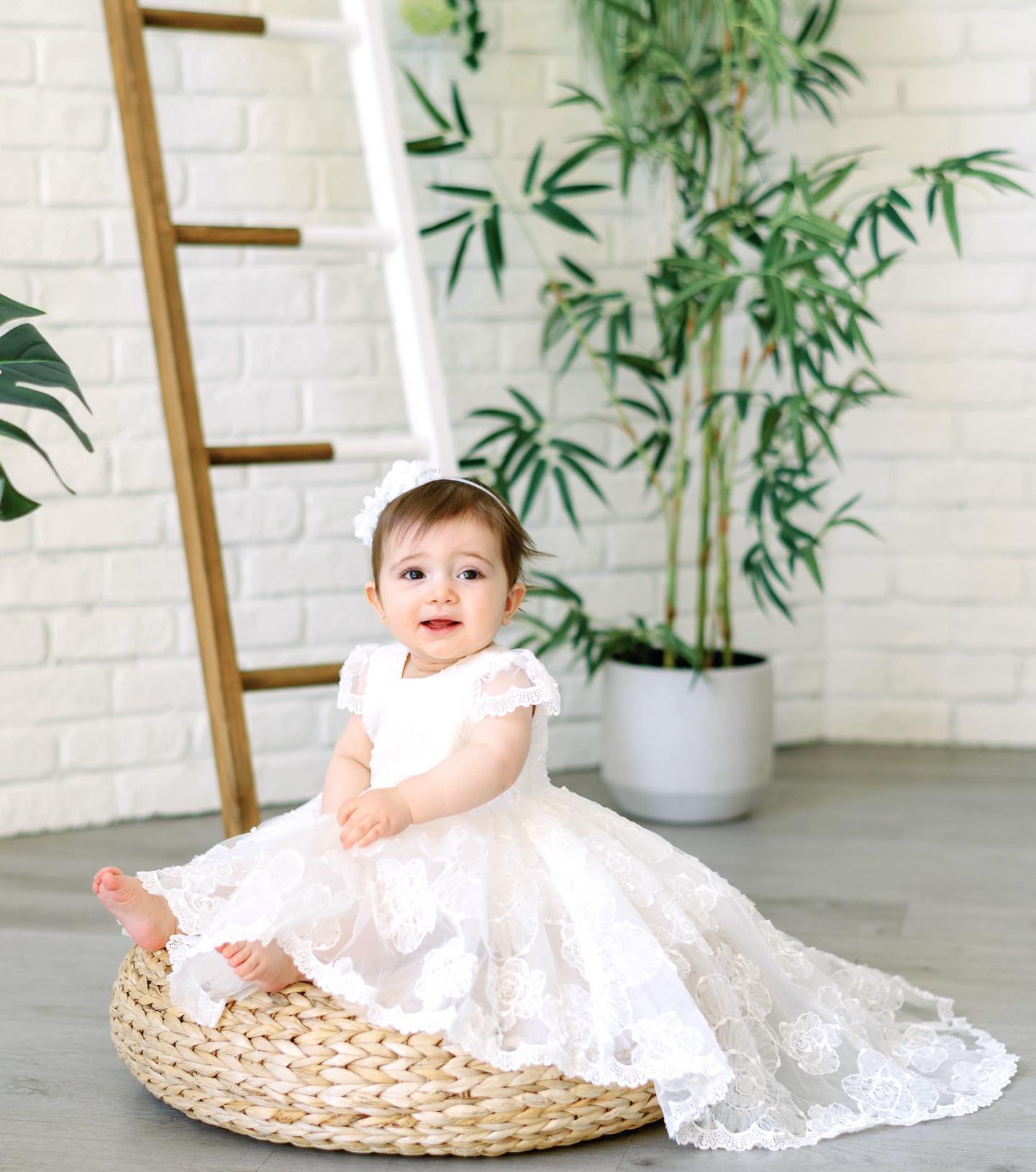 Teter Warm Scallop Lace Puff Sleeves Baptism Dress
