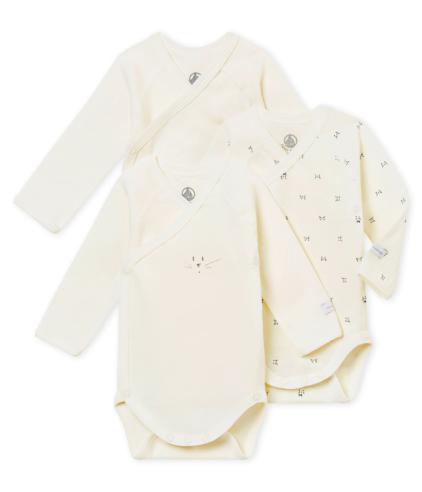 Petit Bateau Set of 3 Baby Long Sleeved Bodysuits (1m, 6m)