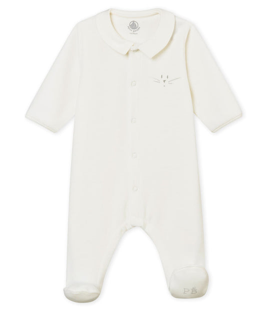 Petit Bateau Velour Front Snap Footie with Collar (6m)