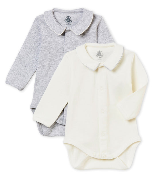 Petit Bateau Baby Set of 2 Long Sleeve Bodysuits with Collar