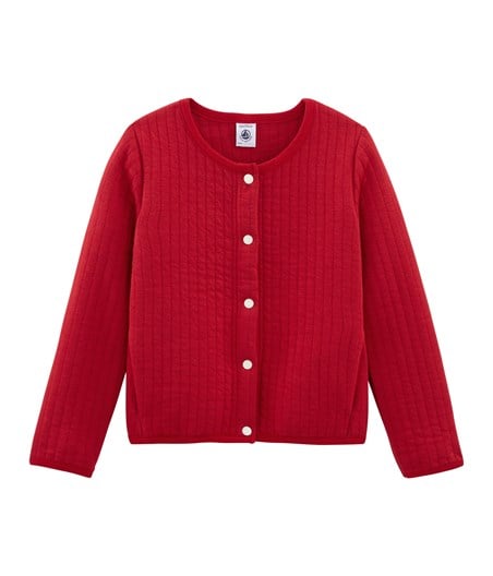 Petit Bateau Girl's Cardigan with Two Pockets in Red (Size 3)