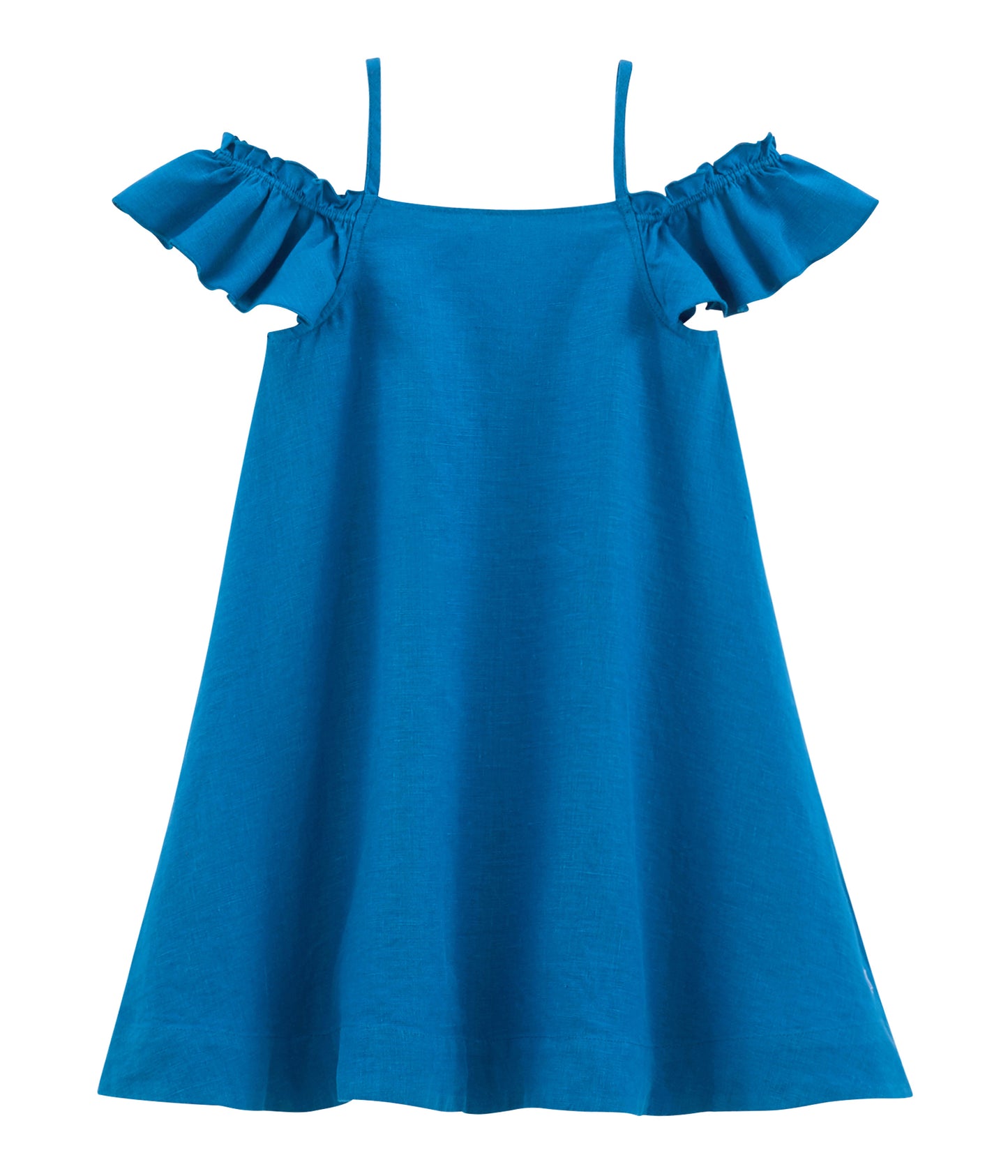 Petit Bateau Girl's Blue Linen Dress (Size 4)