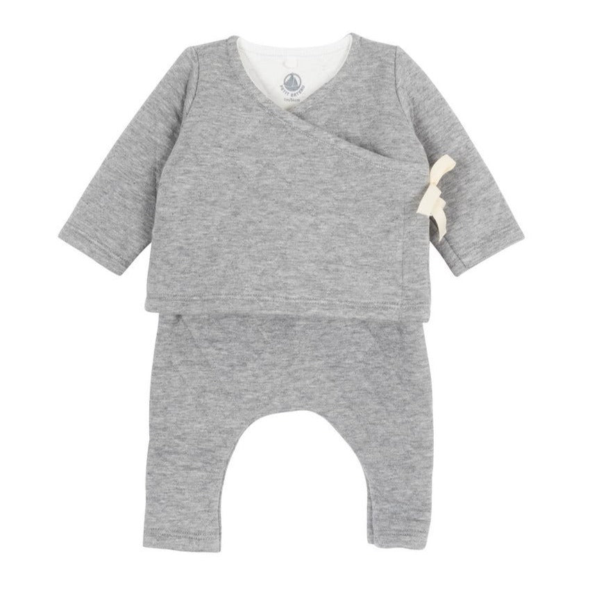Petit Bateau Baby 2 PC Set Crossover Top and Pants in Grey (6m, 18m)