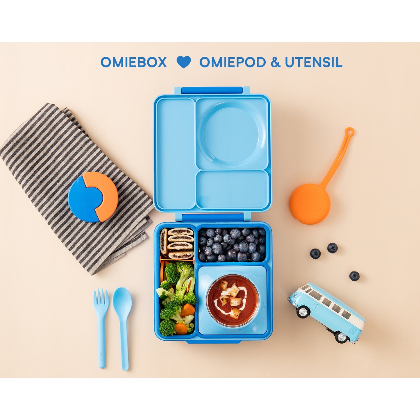 OmieBox Bento Box for Kids - Insulated Bento Lunch Box with Leak Proof  Thermos Food Jar - Blue Sky 