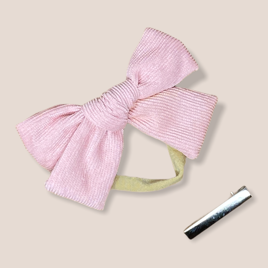 Baby Girl Pink Corduroy Hair Bow Headband and clip