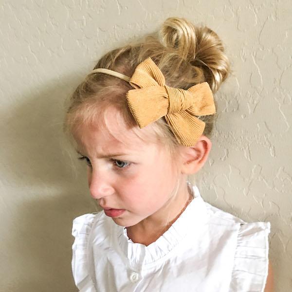 Baby Girl Pink Corduroy Hair Bow Headband and clip