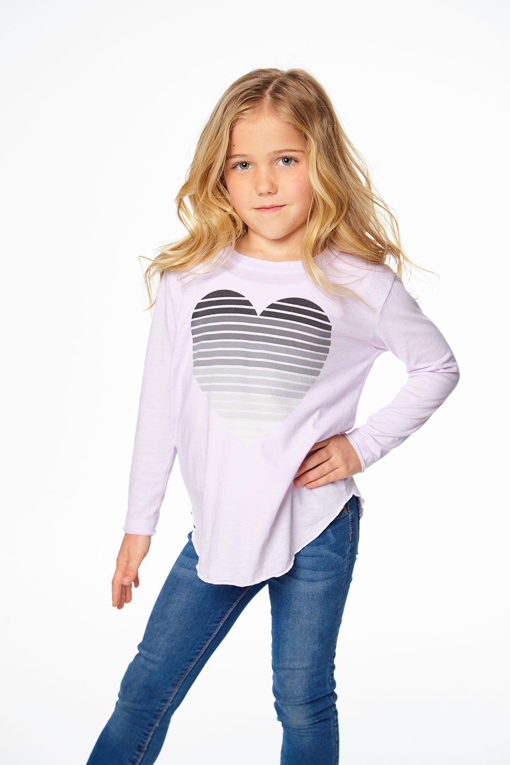 Chaser Girls Long Sleeve T-Shirt - Stripe Heart (Size 2, 14)