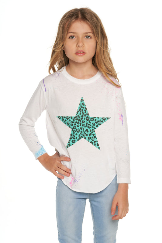 Chaser Girl's Long Sleeve T-shirt Splatter Paint Animal Heart (Size 7)