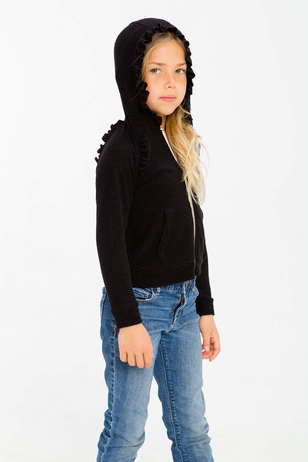 Chaser Girls Long Sleeve Hoodie with Ruffle Detail (Size 2, 14)