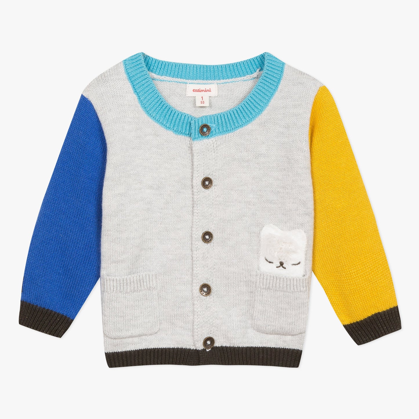 Catimini Baby Boy Color Block Cardigan with Llama Pocket (6m, 12m, 18m)