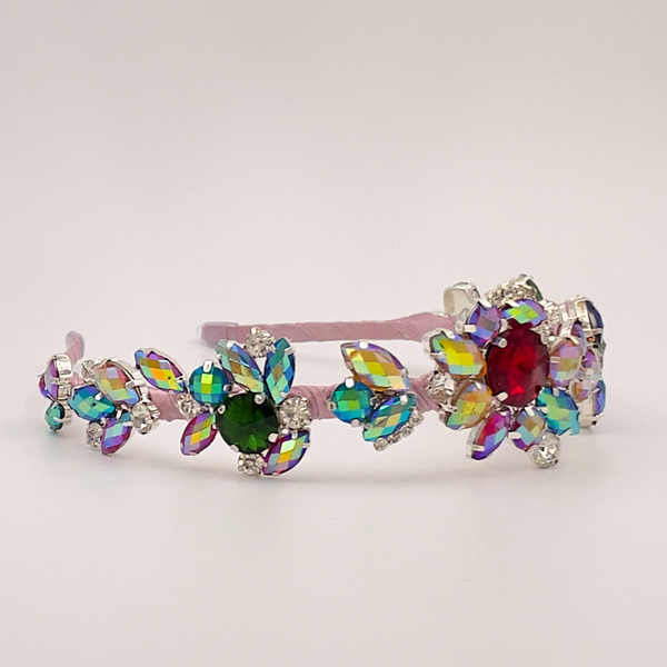 New handmade boutique luxury rhinestone floral fancy mid-wide flexible headband New handmade boutique floral top knot flexible wide headband  main image 2